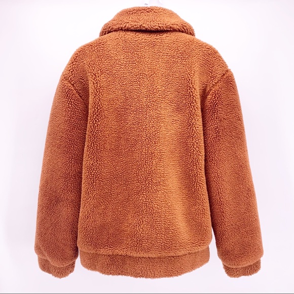 Elodie Burnt Orange Zip Up Teddy Jacket Size Small - Picture 7 of 7